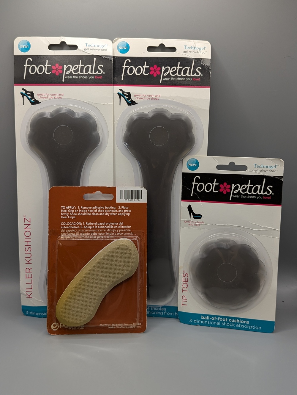 Foot Petals Shoe Cushions Black Killer Kushionz Tip Toes Set Heel Grips